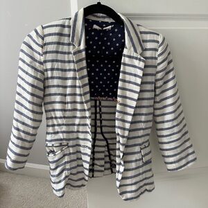 Anthropologie Striped Light Blue and Cream Blazer Petite XXSP 100% Cotton